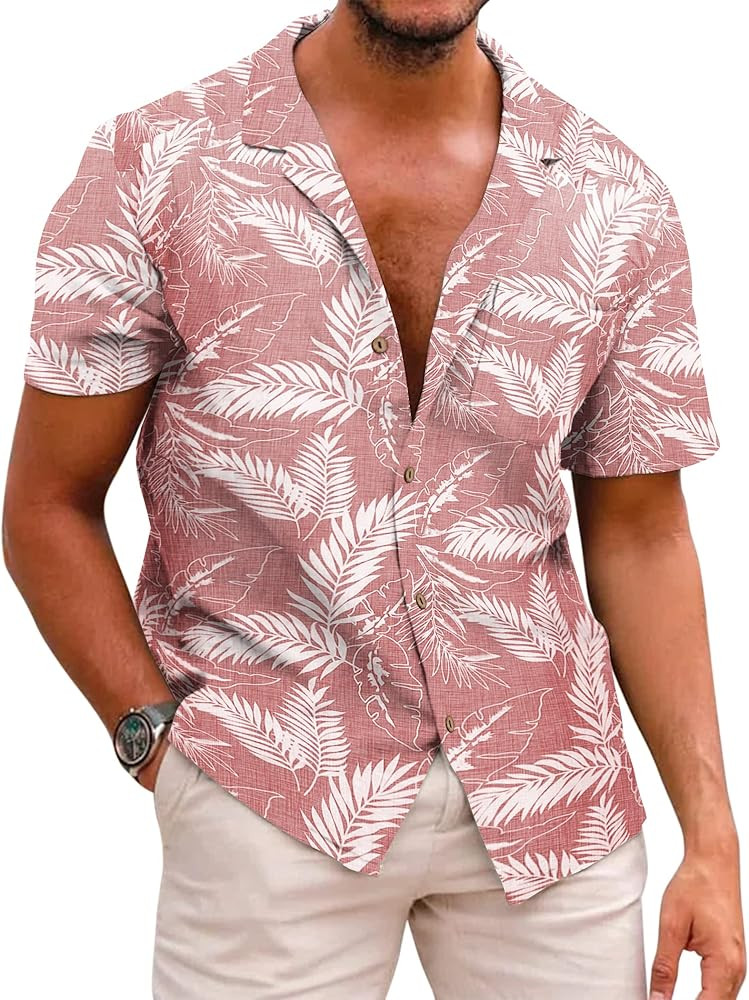 COOFANDY Mens Hawaiian Shirt Short Sleeve Buttoon Down Shirts Casual Tropical Floral Summer Linen... | Amazon (US)
