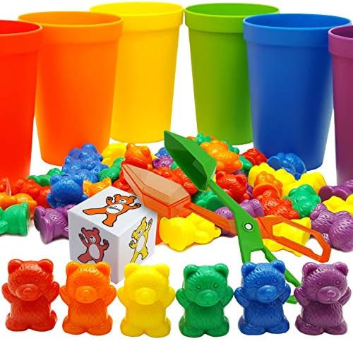 Skoolzy Rainbow Counting Bears with Matching Sorting Cups, Bear Counters and Dice Math Toddler Ga... | Amazon (US)