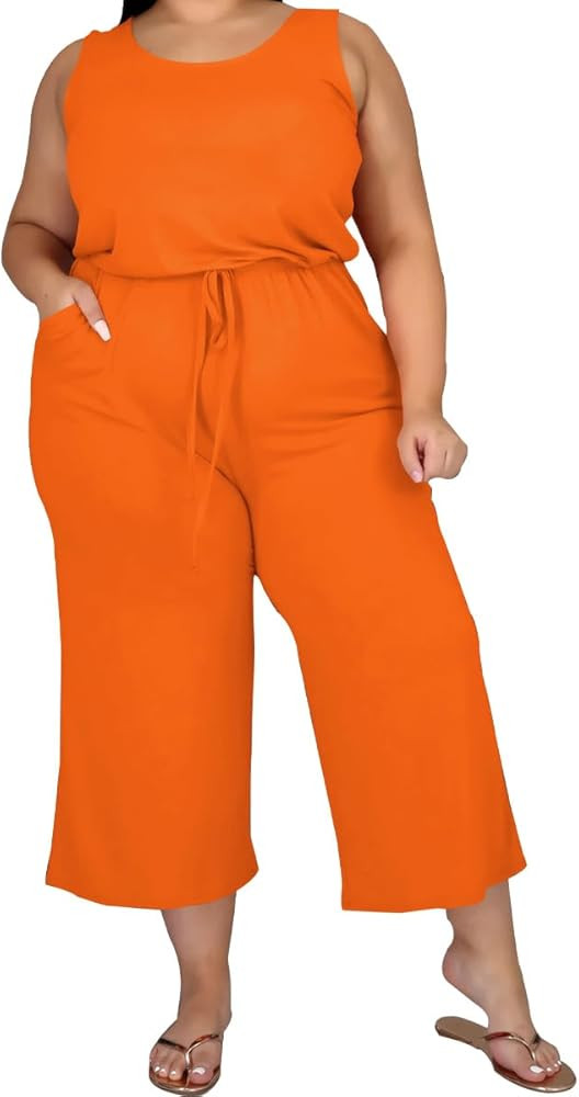 TOPSRANI Womens Plus Size 2 Piece Outfits Sweatsuits Casual Tracksuit Sleeveless Baggy Wide Leg L... | Amazon (US)