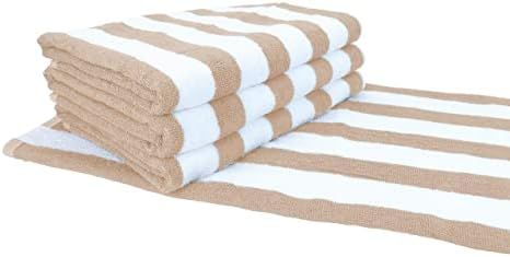 Arkwright Striped Beach Towels (30x60, 4 Pack) - 100% Cotton Perfect Pool Towels, Bath Towels (Beige | Amazon (US)