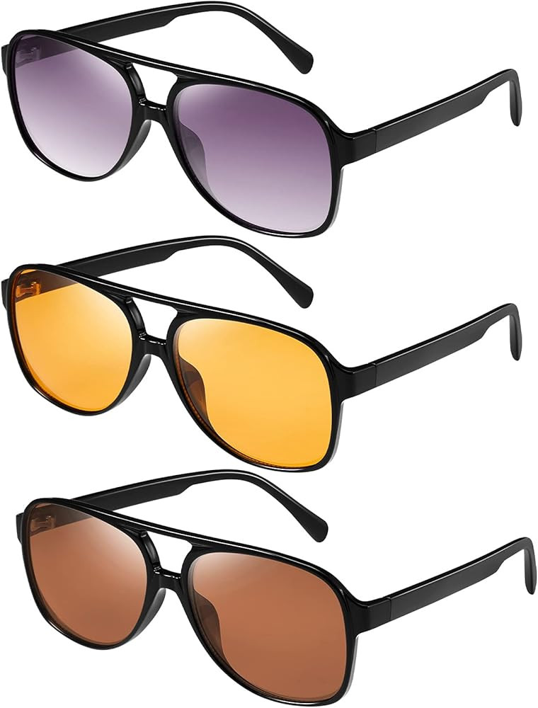 3 Pairs Classic Vintage Sunglasses Vintage Retro 70s Sunglasses for Women Men Large Frame Retro 70s  | Amazon (US)