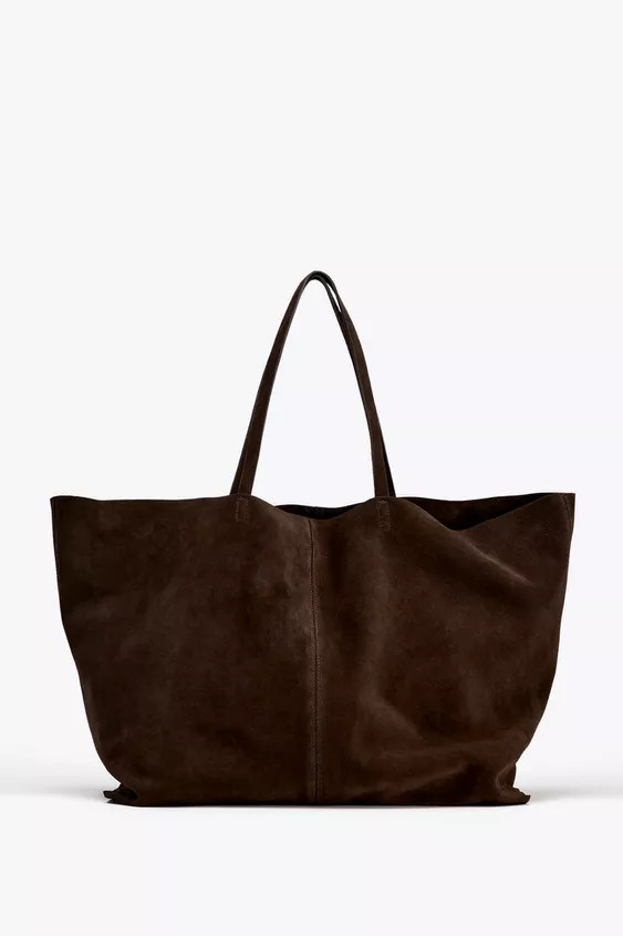 MAXI SPLIT LEATHER SHOPPER BAG | Zara US