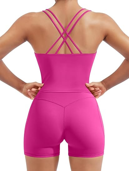 SUUKSESS Women 2 Piece Workout Sets Padded Low Impact Yoga Tops High Waisted Biker Shorts with Po... | Amazon (US)