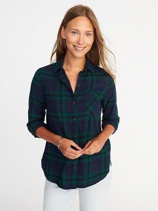 Old Navy Womens Classic Flannel Shirt For Women Black Watch Size L | Old Navy US