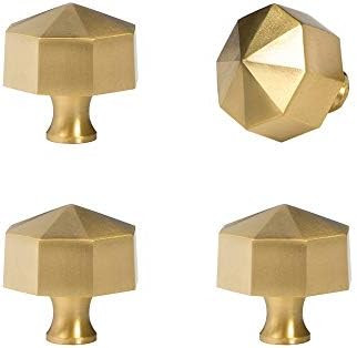 RZDEAL 4Pcs 0.94"x1.18" Solid Brass Knobs Beautiful Brushed Gold Kitchen Cabinet Knobs Contempora... | Amazon (US)