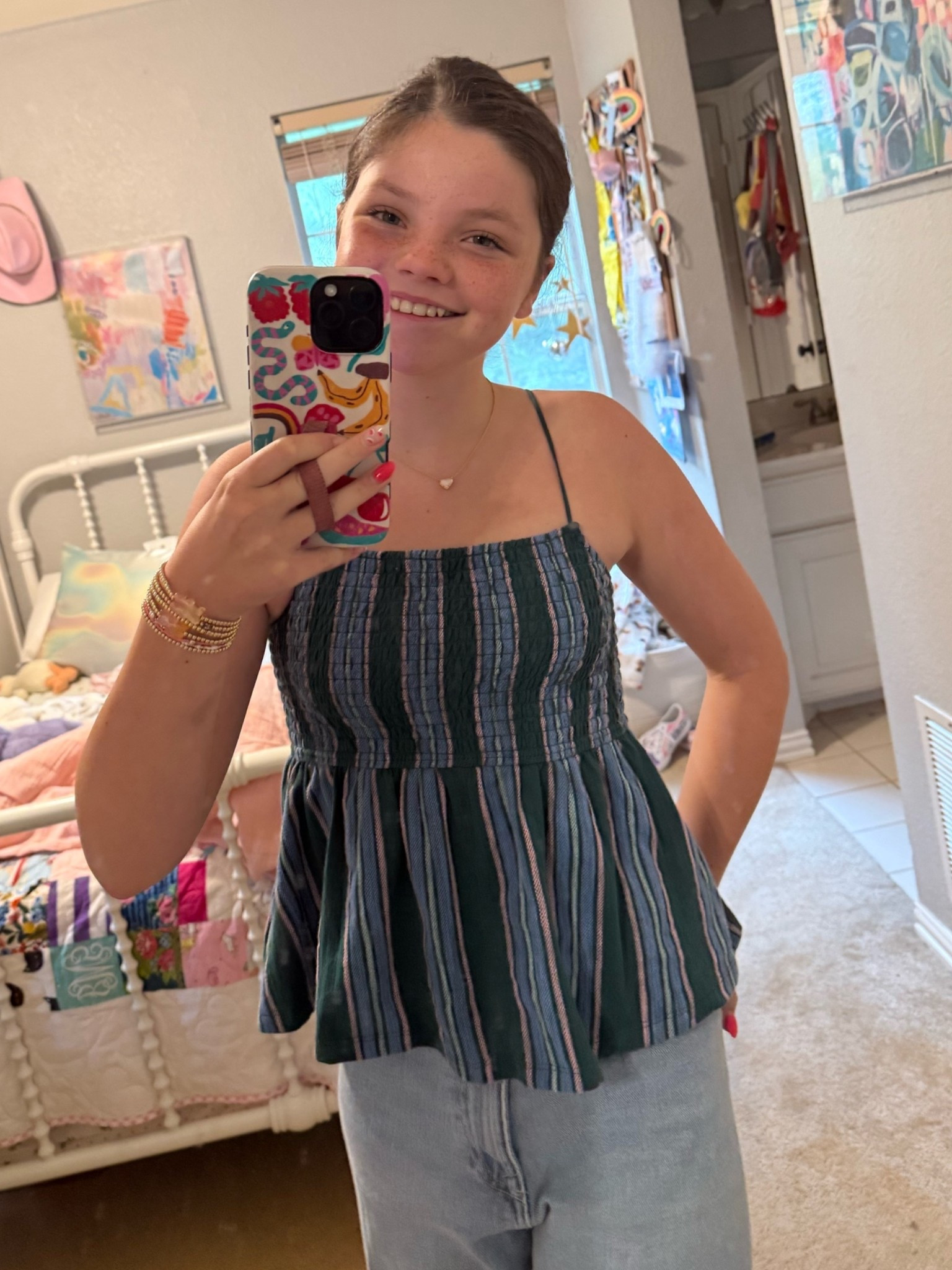 Cuuuute and easy little top. G is in the small and we put little knots in the straps to shorten them a bit. We may even cut them and tie bows at the shoulders.