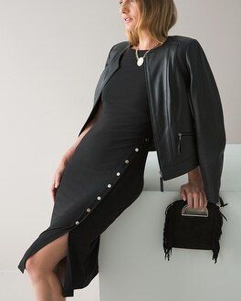 Sleeveless Matte Jersey Diagonal Placket Midi Dress | White House Black Market