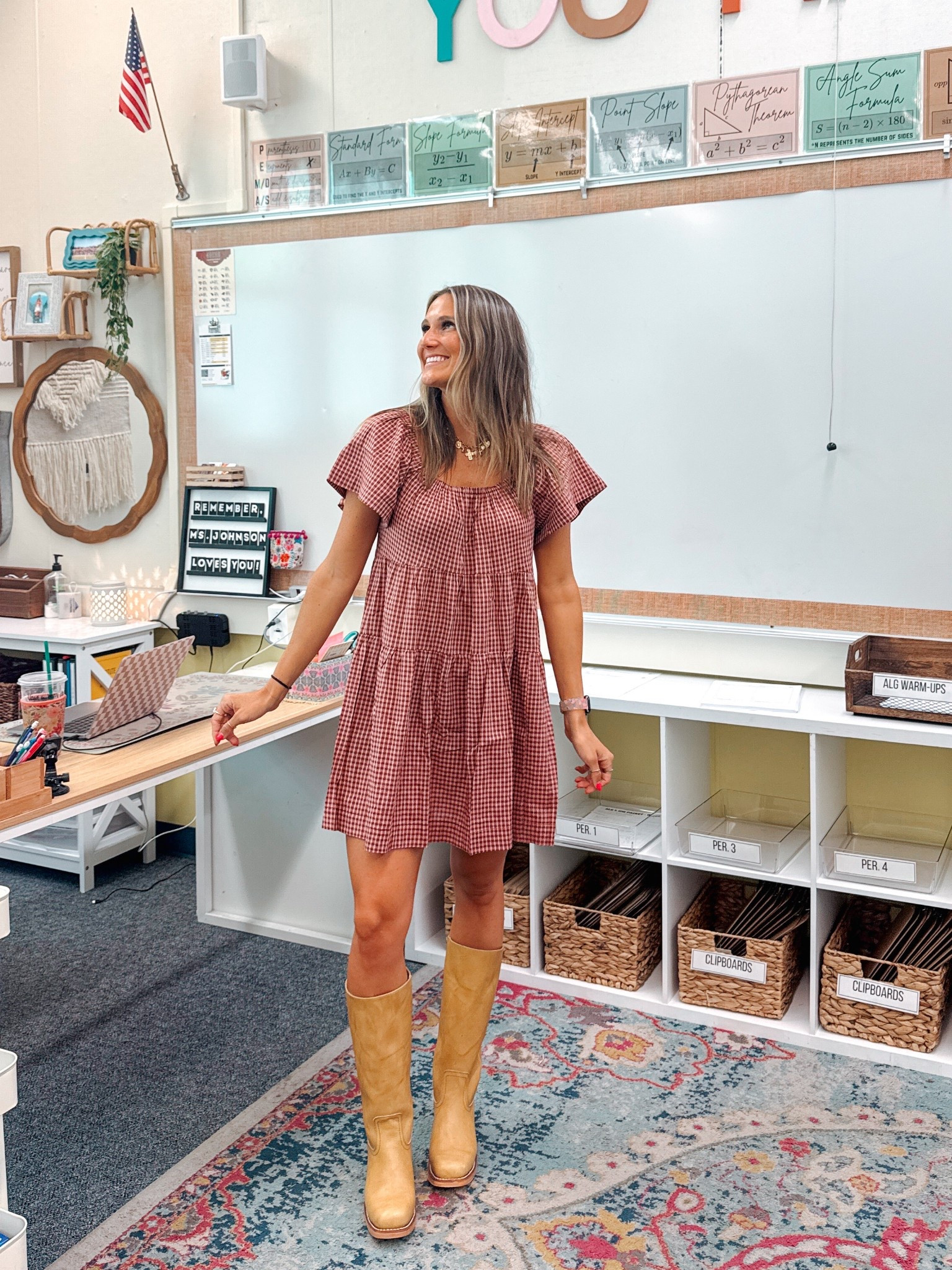 teacher outfit feat. My Frye Campus 14L! Wearing a size small in the dress :)