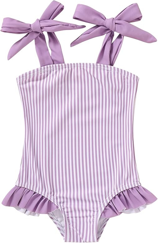 YOUNGER TREE Toddler Swimsuit Girl Color Block Stripe One-Piece Swimwear Baby Girl Bathing Suits | Amazon (US)
