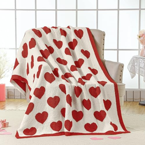 Buryeah Valentine's Day Knit Throw Blanket 50 x 60 Inch Heart Reversible Knitted Blanket Microfiber Love Romantic Love Decorative Gifts for Wife Women Sofa Bed Home Decor(Red) | Amazon (US)