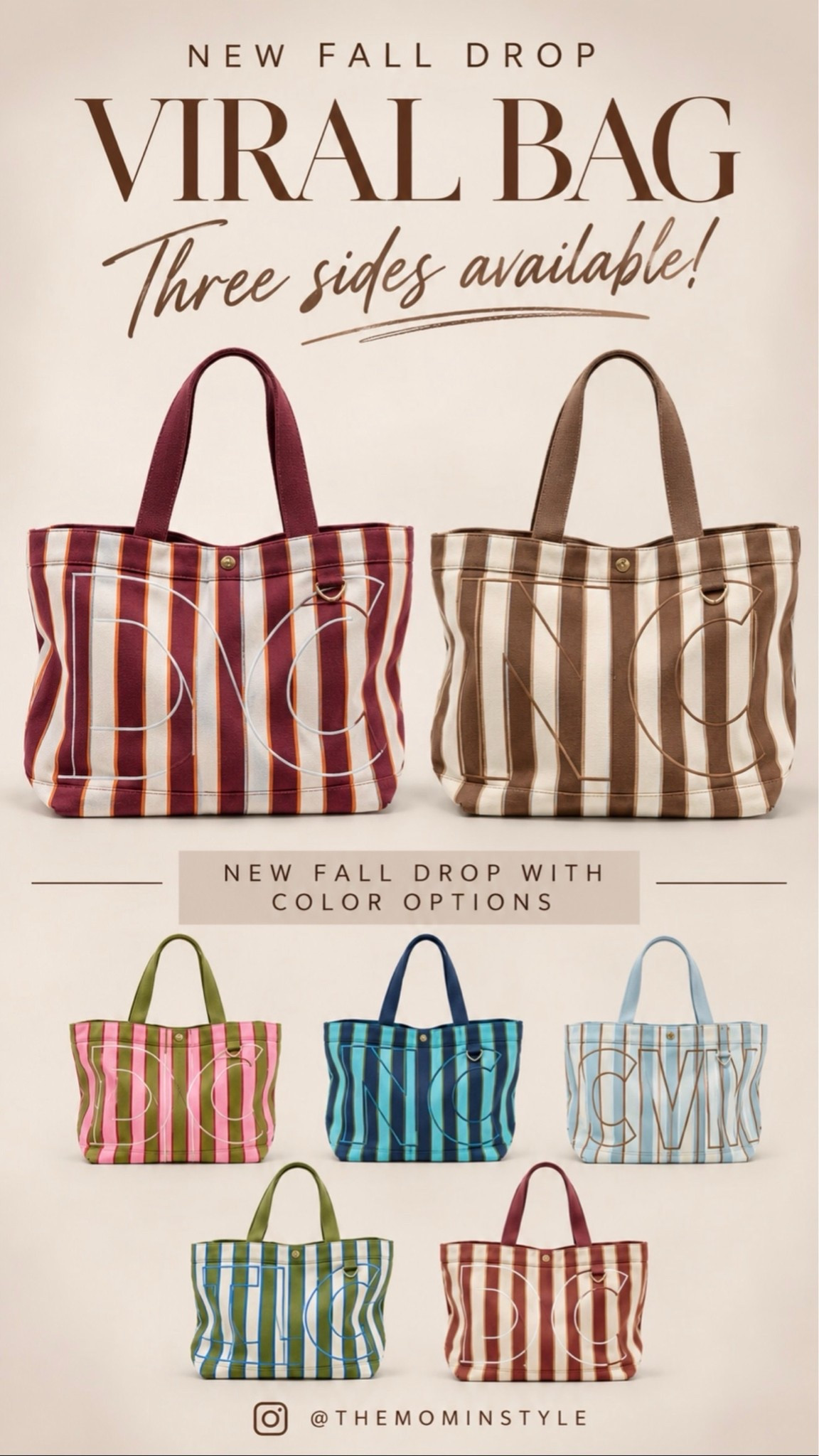 This viral striped tote just dropped in new fall colors and three sizes, making it such a fun everyday bag for work, travel, errands, or weekend plans. The oversized monogram detail and mix of burgundy, brown, green, blue, and neutral stripes give it that playful fall look while still being practical enough to carry everything.

viral tote bag, fall tote bag, striped tote, fall accessories, everyday carryall, travel tote, new fall arrivals, themominstyle

#LTKootd #LTKOver40 #LTKSeasonal