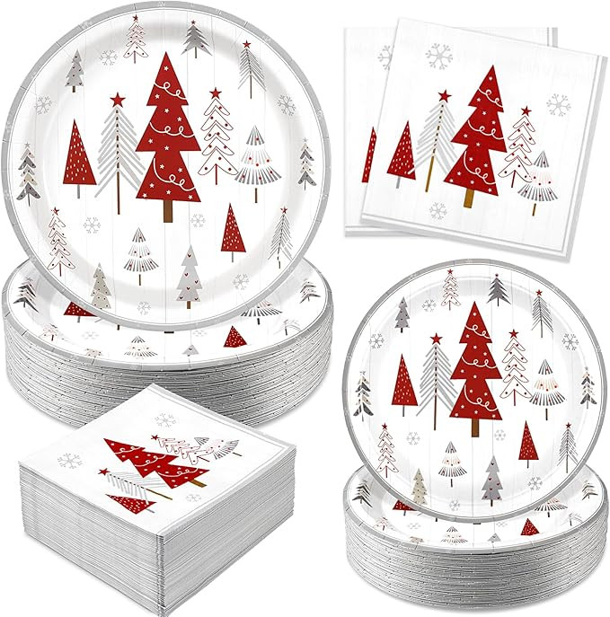 Homlouue 200 Pcs Disposable Christmas Tree Plates and Napkins Sets, Heavy Duty 9 inch Paper Plate... | Amazon (US)