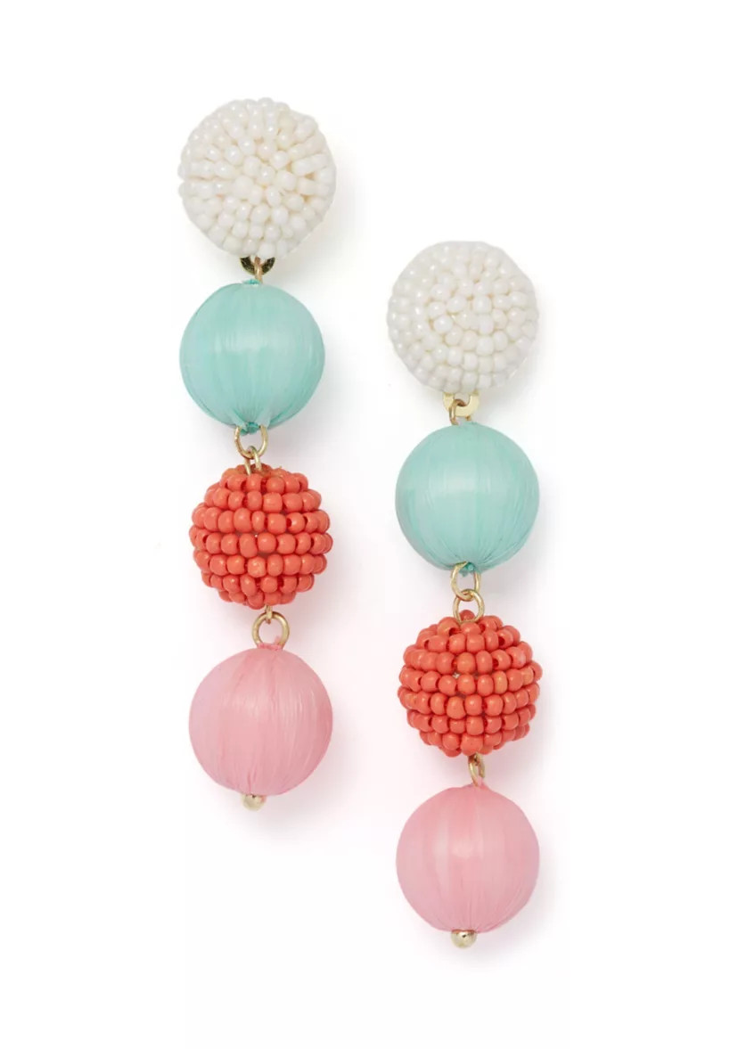 Multi Raffia Beaded Linear Ball Earrings | Belk