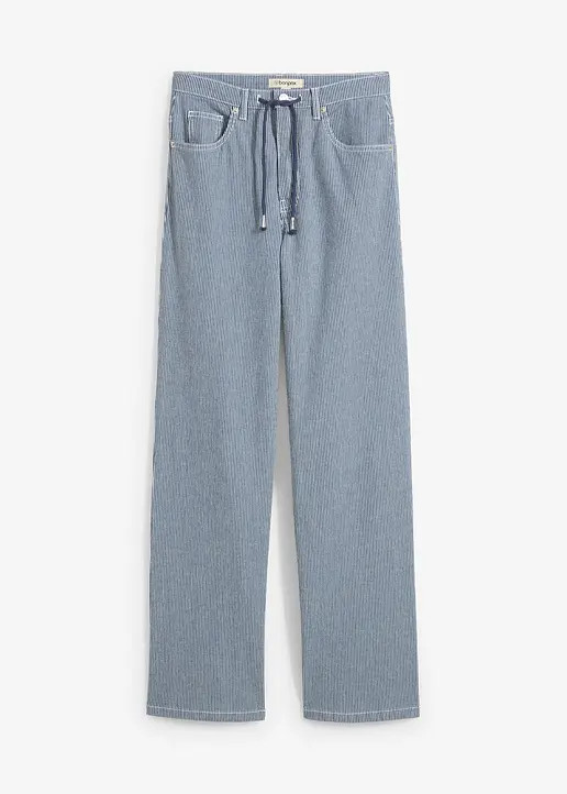 Gestreifte Jeans mit weitem Bein und hohem Bund - blau, Regulär | Bonprix DE