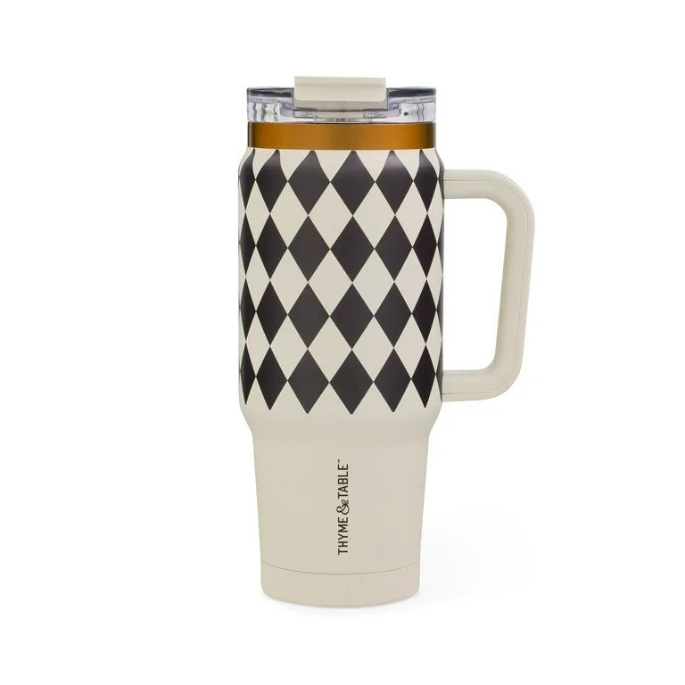 Thyme & Table 32 fl oz Stainless Steel Luna Tumbler with Handle and Dual Straw Lid, Black Diamond | Walmart (US)