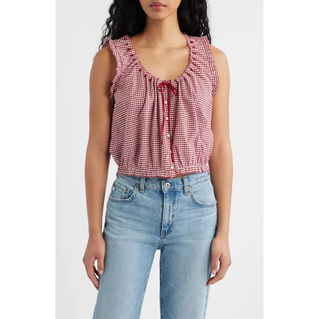 DÔEN Traveler Organic Cotton Gingham Top in Mulberry La Maddalena Gingham at Nordstrom, Size Medium | Nordstrom