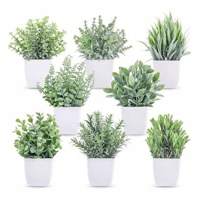 8 Packs Fake Plants Small Artificial Faux Potted Plants For Home Office Farmhouse Bathroom Bedroom Decor Indoor | SHEIN