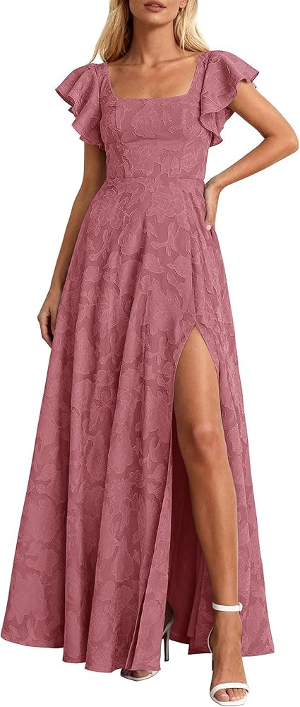 KIRUNDO Cocktail Dresses for Women Elegant Wedding Guest Summer Formal Maxi Lace Floral Slit Prom... | Amazon (US)