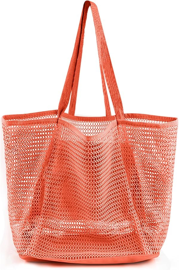 Beach Bags for Women, Summer Travel Mesh Tote Bag with Large Inner Pocket, Sandproof Woven Should... | Amazon (US)