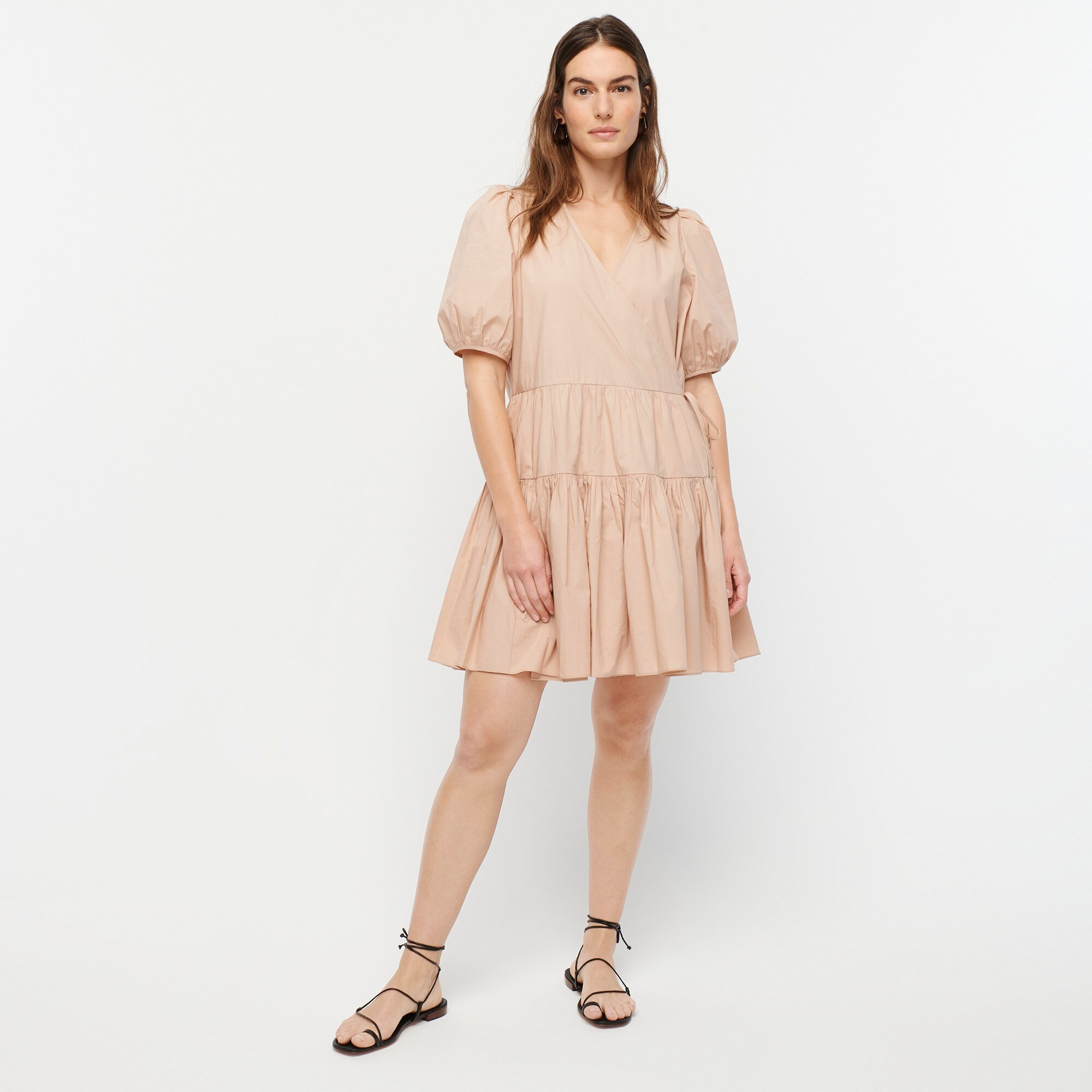 Puff-sleeve cotton poplin wrap dress | J. Crew US