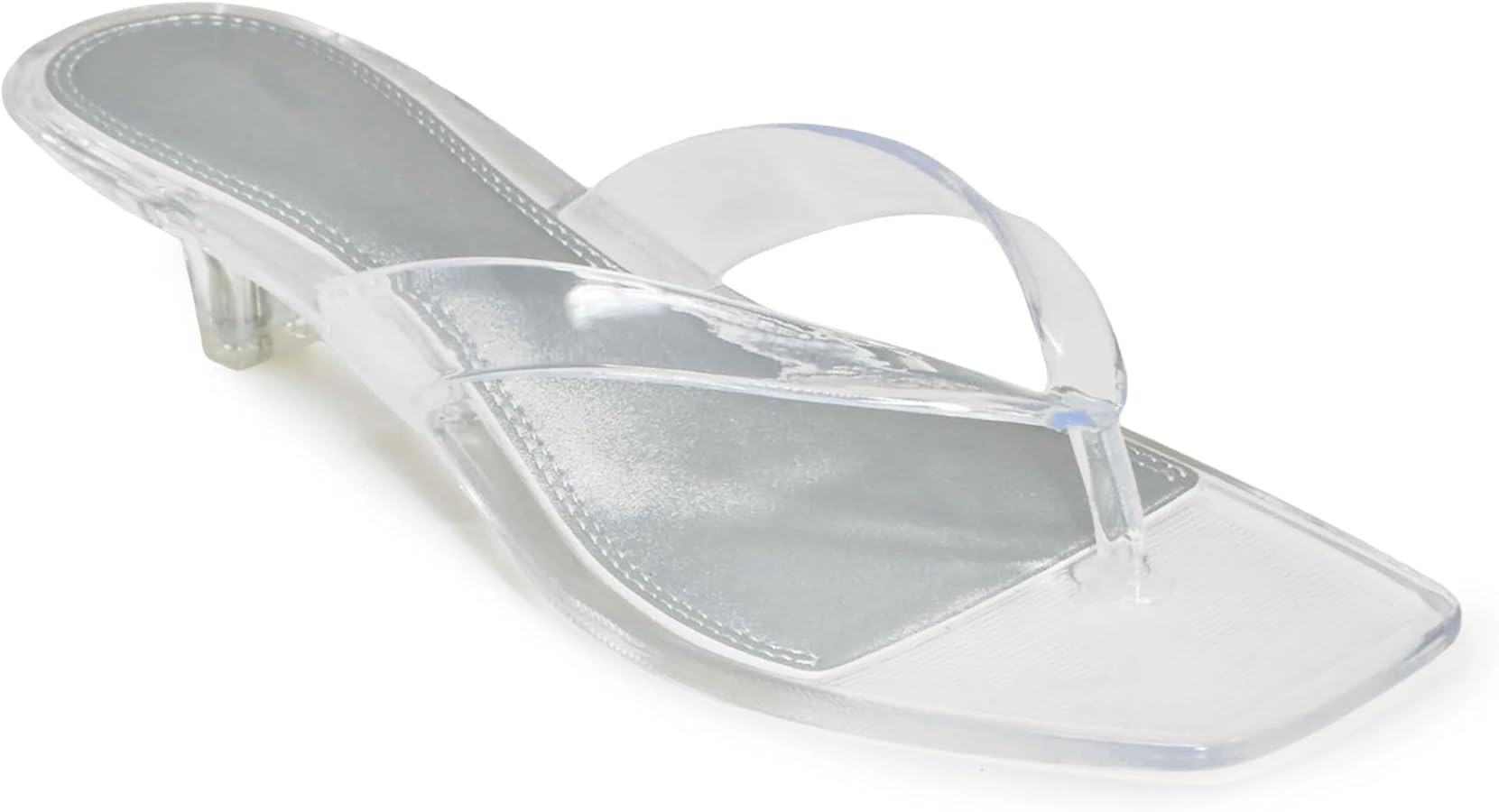 Wild Diva ROMANIA-01 Clear Jelly Square Toe Flip Flop Kitten Heel Sandals | Amazon (US)