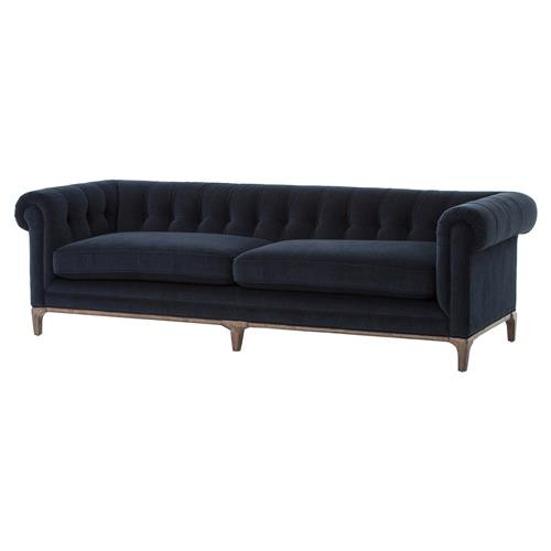 Dorian Mid Century Navy Velvet Tufted Sofa | Kathy Kuo Home
