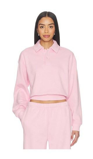 SKIMS Cotton Fleece Polo Sweatshirt in Pink. - size S | Revolve Clothing (Global)