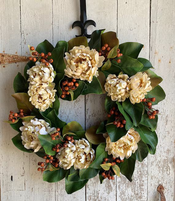 NEW FALL Magnolia Leaf Wreath with Rust Berries Magnolia Door | Etsy | Etsy (US)