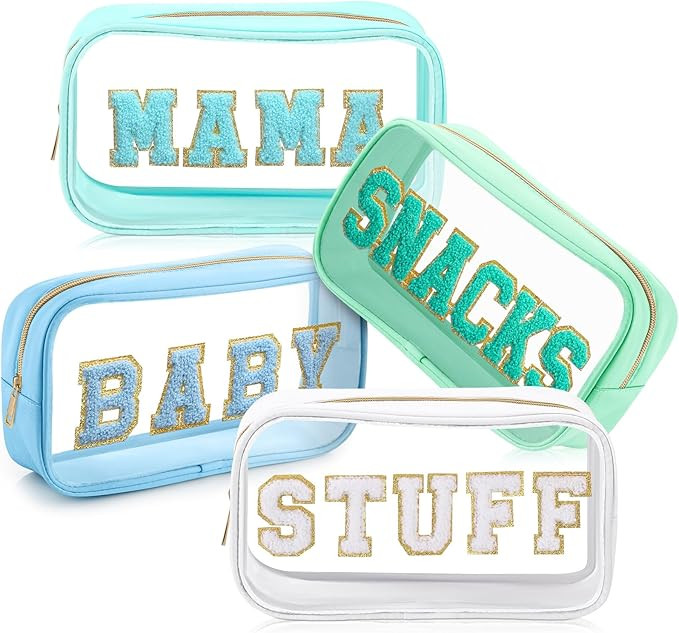 4 Pcs Mama and Baby Toiletry Bag Clear Chenille Letter Pouch Snacks Makeup Stuff Travel Diaper Ba... | Amazon (US)