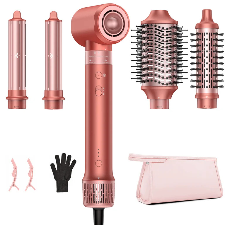 RACCOMB 5-in-1 Coral Red Hot-Air Styler, 110,000RPM Hair Dryer Brush for Curling, Straightening, ... | Walmart (US)