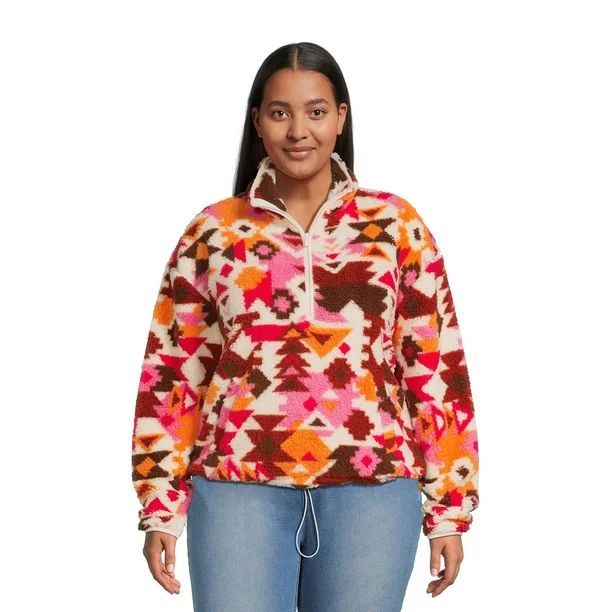 No Boundaries Juniors Plus Size Printed Plush Half Zip Pullover | Walmart (US)