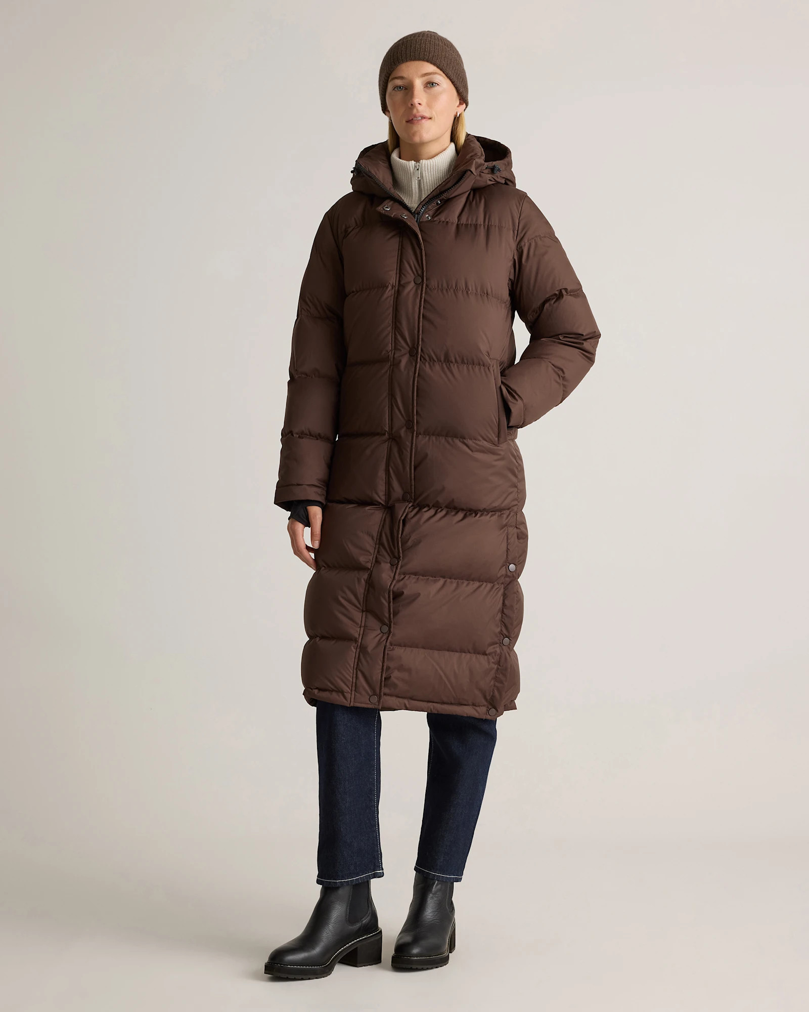 Quince | Women's Responsible Down Long Puffer Jacket in Black, Size Small, Recycled Polyester | Quince