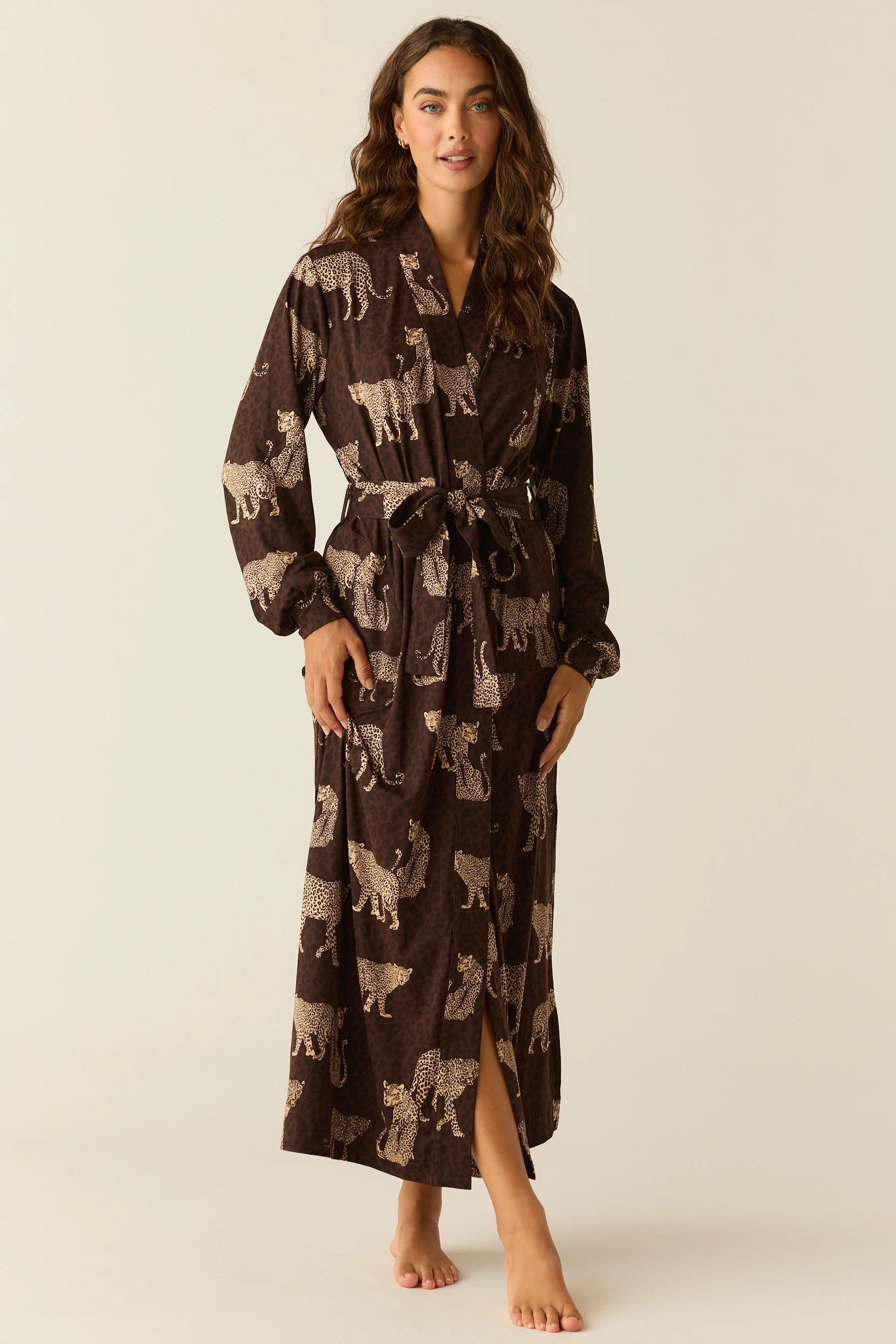 Skyler Cloud Jersey Banded Long Robe in Savanna | MASONgrey