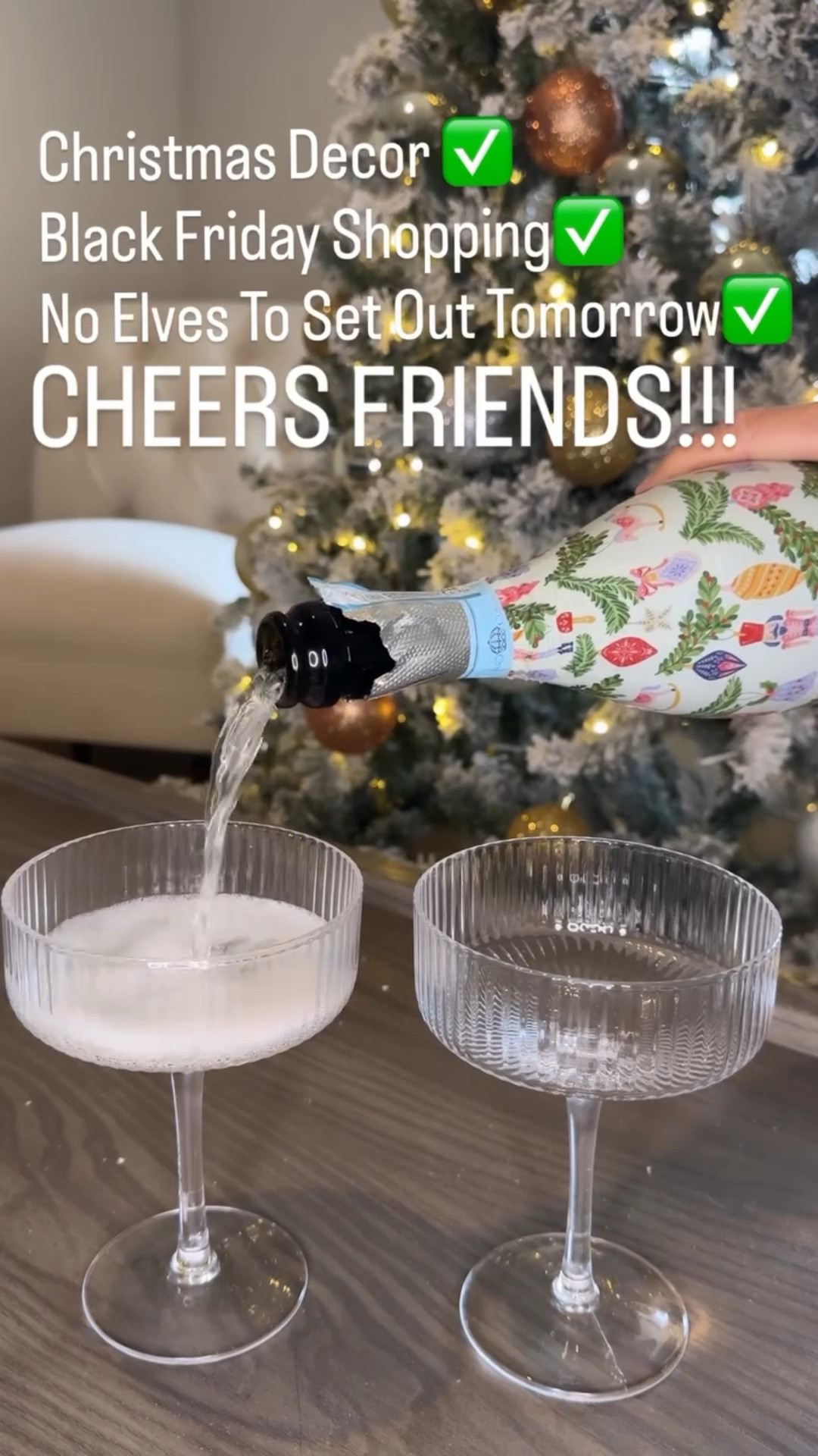 Last day of November vibes ✨ Christmas decor ✔️ 
Black Friday + Cyber Week ✔️ 
No elves to put out tomorrow because… teenagers 🤷‍♀️ (undecided if that’s a win or a loss 😂).
Cheers to all the mommas making their lists and checking them twice while trying to keep things festive and functional.

Pouring a little sparkling wine into my go-to coupe glasses to celebrate getting it mostly together. They’re under $8 each, machine washable, and give all the elegant holiday hosting vibes without the extravagant price tag. ✨🥂

Click to shop and elevate your everyday holiday moments. 🎄💫

#LTKHoliday #LTKGiftGuide #LTKmomlife
