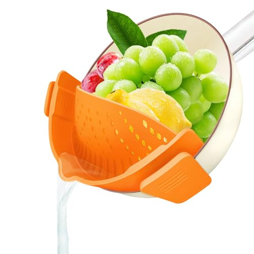 YEVIOR Clip on Strainer for Pots Pan Pasta,Silicone Food Strainer Hands-Free Pan Strainer, Clip-on Kitchen Food Strainer for Spaghetti, Pasta, Ground Beef Fits All Bowls and Pots (Orange) | Amazon (US)