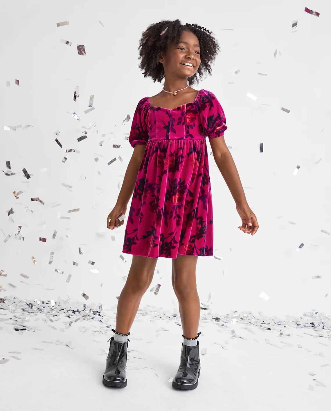 Girls Floral Velour Corset Dress - pink | The Children's Place
