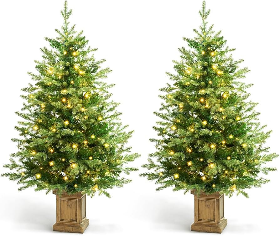4FT Christmas Tree with 100 Lights, Potted Artificial Christmas Tree Outdoor Decor 8 Mode Timer W... | Amazon (US)