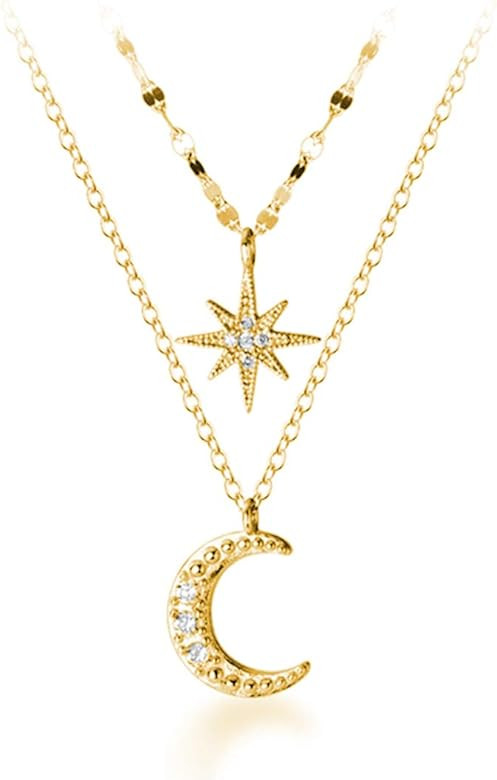 SLUYNZ 925 Sterling Silver Layered Necklace Chain Star Moon Choker Necklace for Women Teen Girls ... | Amazon (US)
