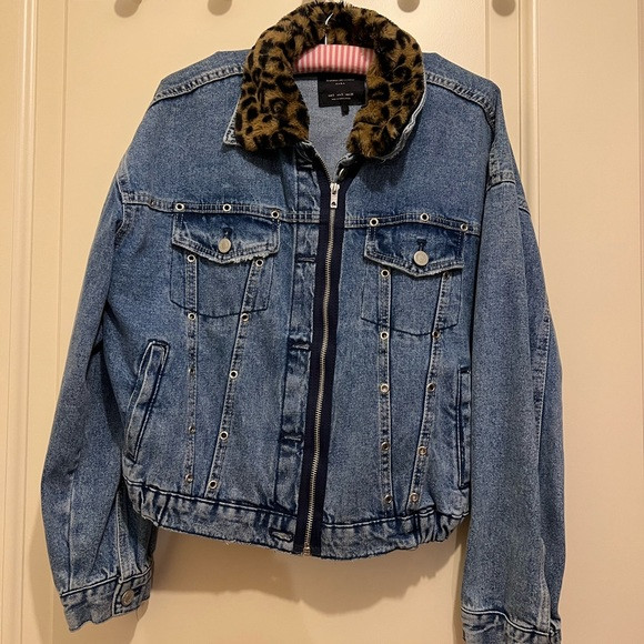 Zara denim jacket faux fur animal print | Poshmark