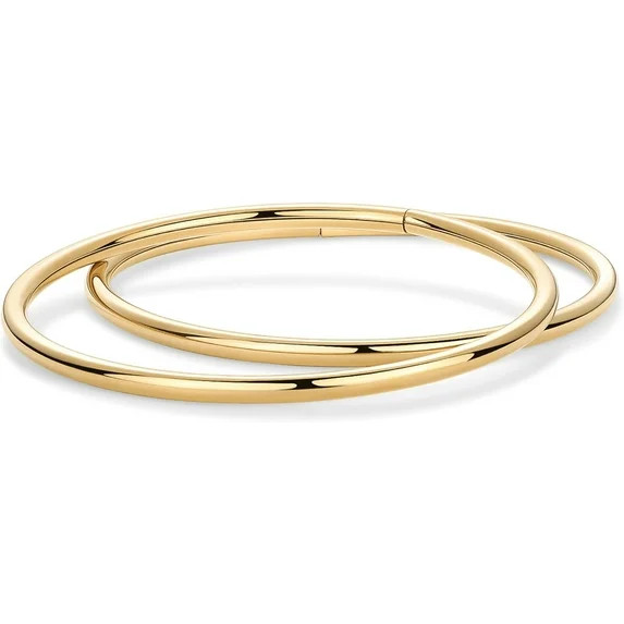 14K Gold Plated Two Bangle Set Bracelets for Women | 2 Elegant Stainless Steel Lightweight Stacki... | Walmart (US)