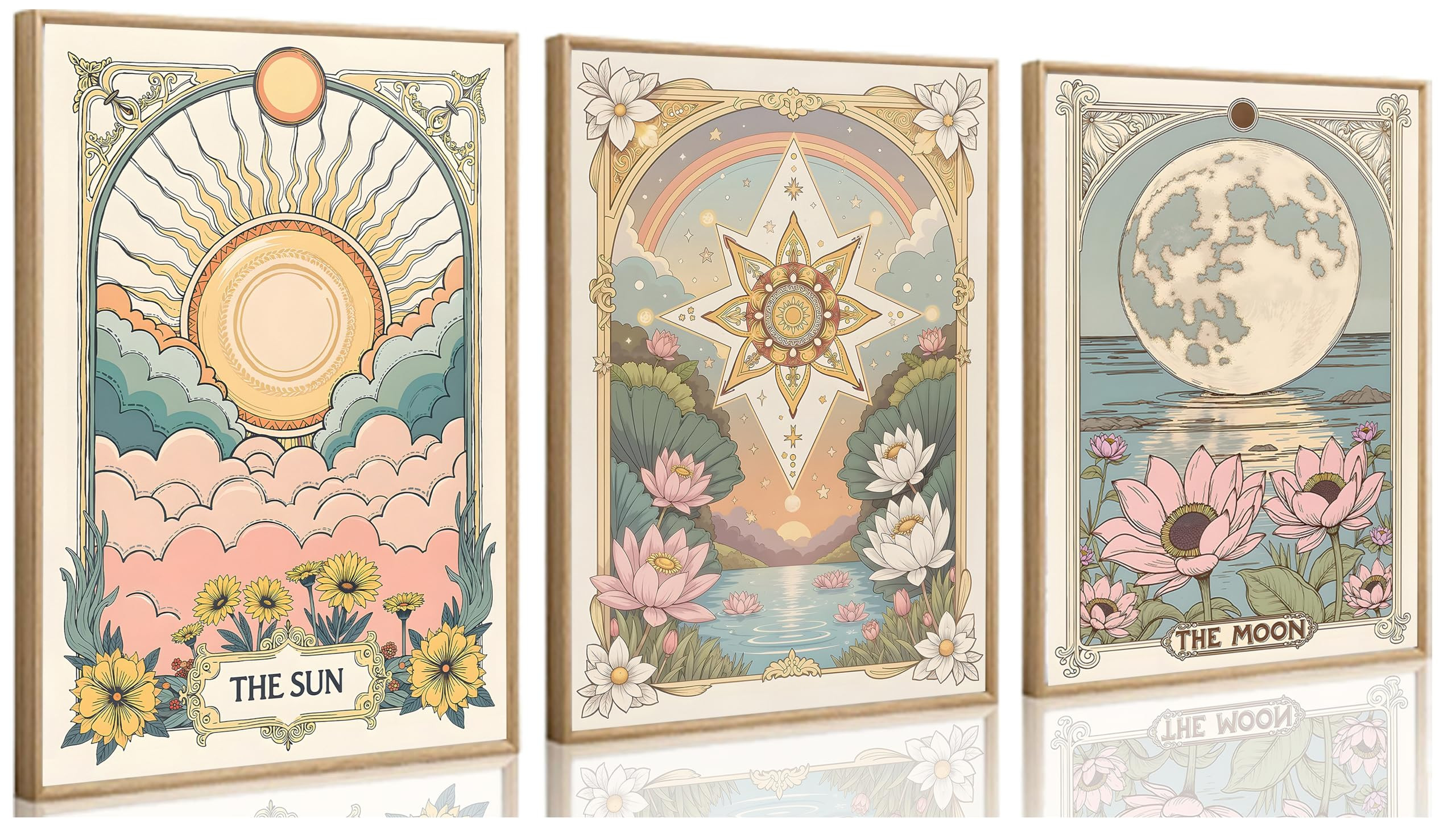 tromyerway 3pcs Sun and Moon star Canvas Wall Art Tarot Crescent Moon Picture Wall Decor Wildflow... | Amazon (US)