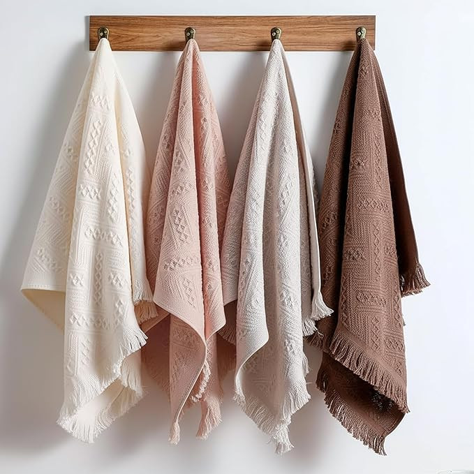 4-Pack Luxury Decorative Cotton Hand Towels for Bathroom Super Absorbent with Jacquard Weave&Frin... | Amazon (US)