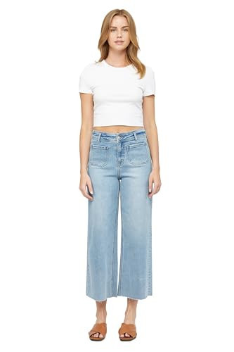 SALT TREE Mica Denim - Cropped Wide Leg with Front Pocket Jeans - MBE-W604 | Amazon (US)