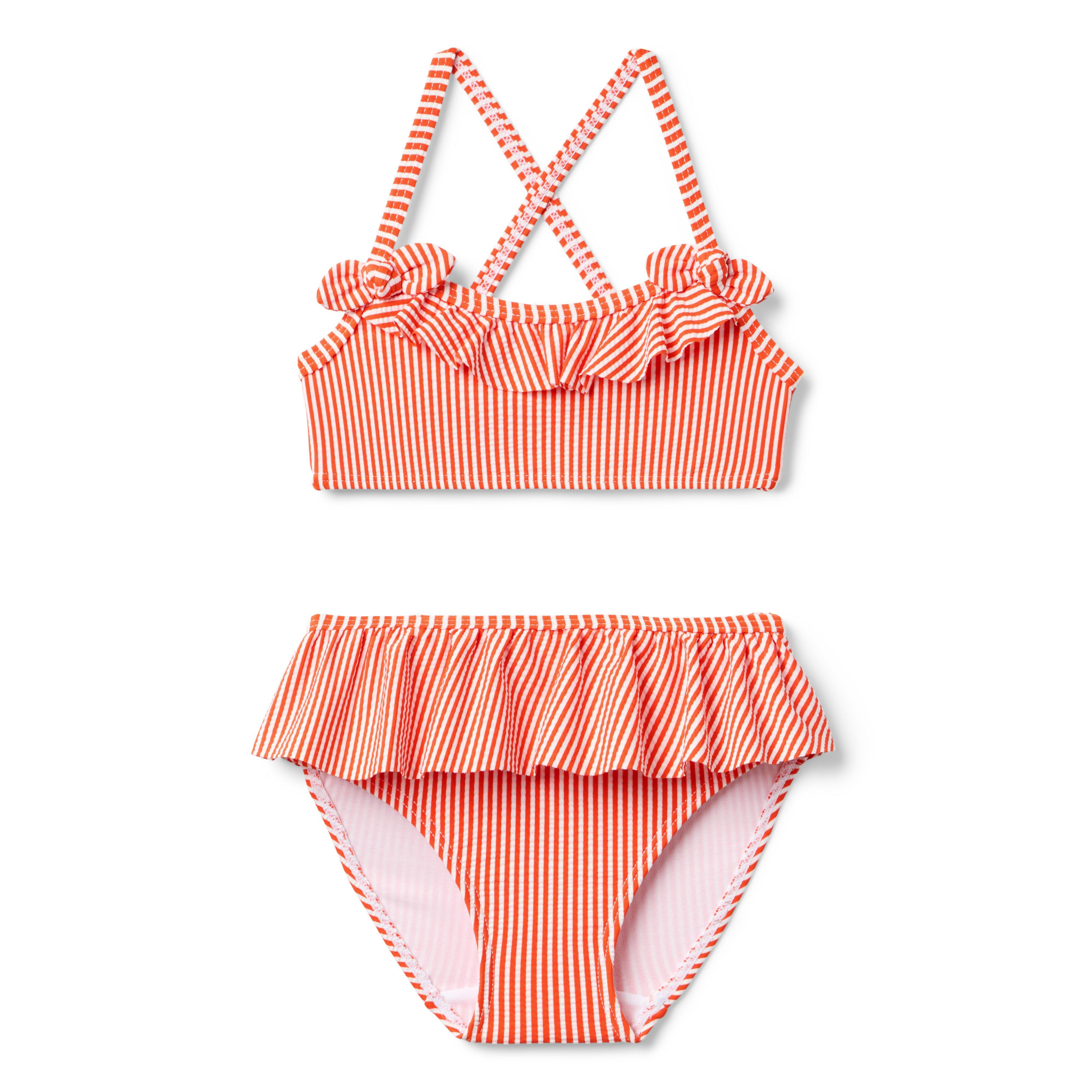 Janie and Jack | Recycled Striped Ruffle 2-Piece Swimsuit - Red / 12-18m | Janie and Jack