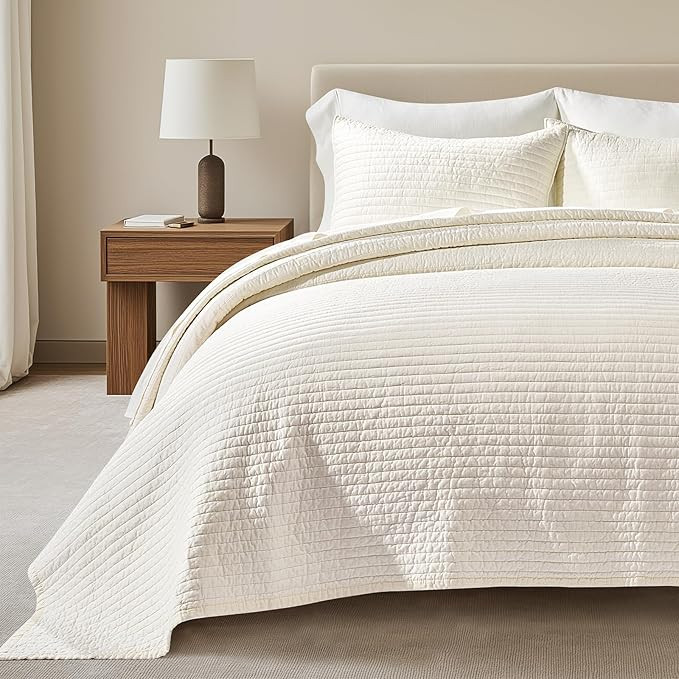 Cotton Sateen Quilt Set King Size, Pre-Washed Cotton Channel Stitch Coverlet Bedspread, 3 Pieces ... | Amazon (US)