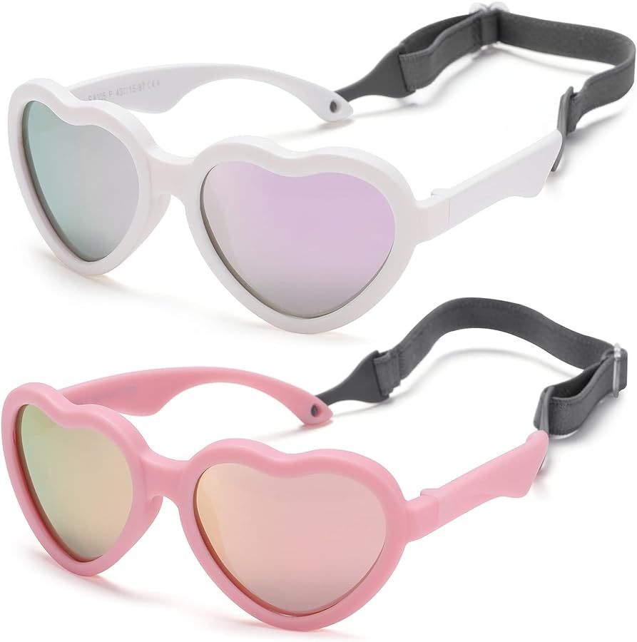 NULOOQ Flexible Heart Shaped Baby Polarized Sunglasses with Strap Adjustable Toddler & Infant Age... | Amazon (US)
