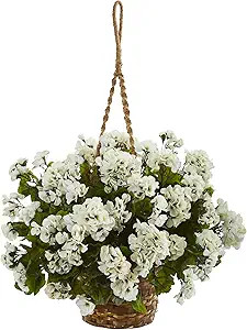 Nearly Natural Geranium Hanging Basket Artificial Plant UV Resistant (Indoor/Outdoor) | Amazon (US)