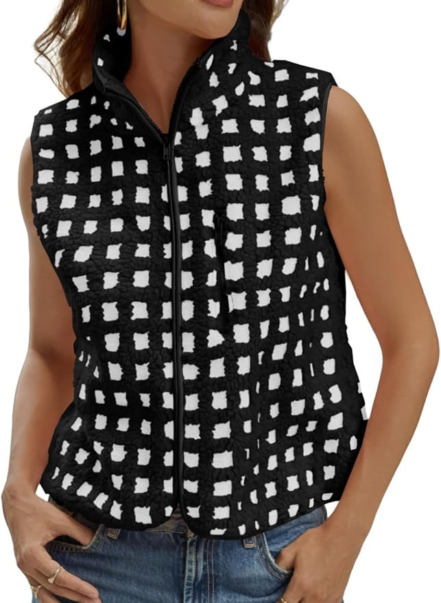 Tankaneo Womens Checkered Sherpa Vest Fleece Fuzzy Zip Up Sleeveless Jacket Casual 2025 Winter Wa... | Amazon (US)