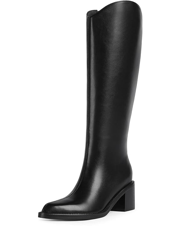 Modatope Women's Knee High Boots Pointed Toe Chunky Block Heel Tall Boots with Side Zipper Long B... | Amazon (US)