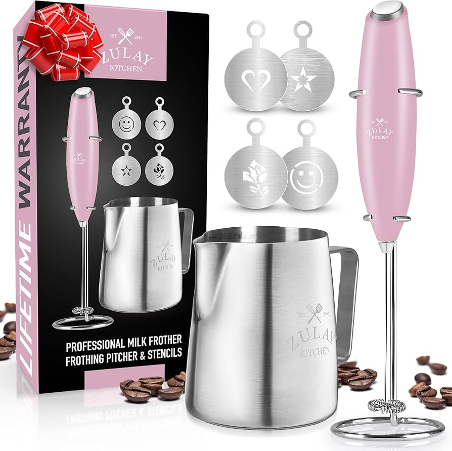 Zulay Milk Frother Complete Set Coffee Gift, Handheld Foam Maker for Lattes - Whisk Drink Mixer f... | Amazon (US)